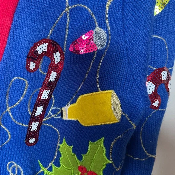 Jolly sweaters ugly Christmas sweater with sequence bow tie Good condition small - Picture 3 of 6